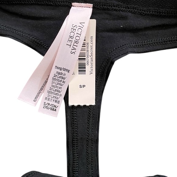 Victoria’s Secret Black Logo Shine Rhinestone Cotton Thong Panty NEW Size Small - Picture 6 of 9